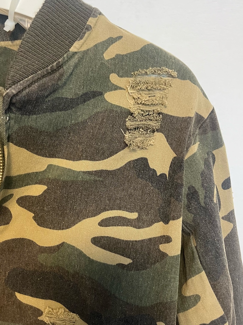 FASHION NOVA Camo Distressed Bomber Jacket - Size XS - - Picture 7 of 15